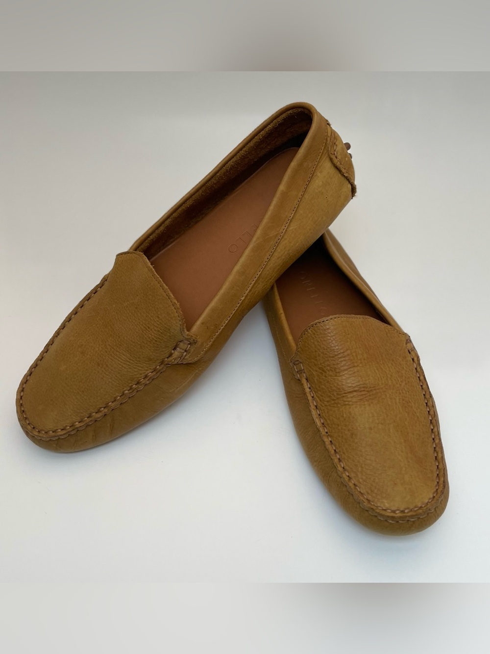 Corello Cognac Pebbled Leather Driving Loafers Women's EU 38, Quiet Luxury Flats - Picture 2 of 9